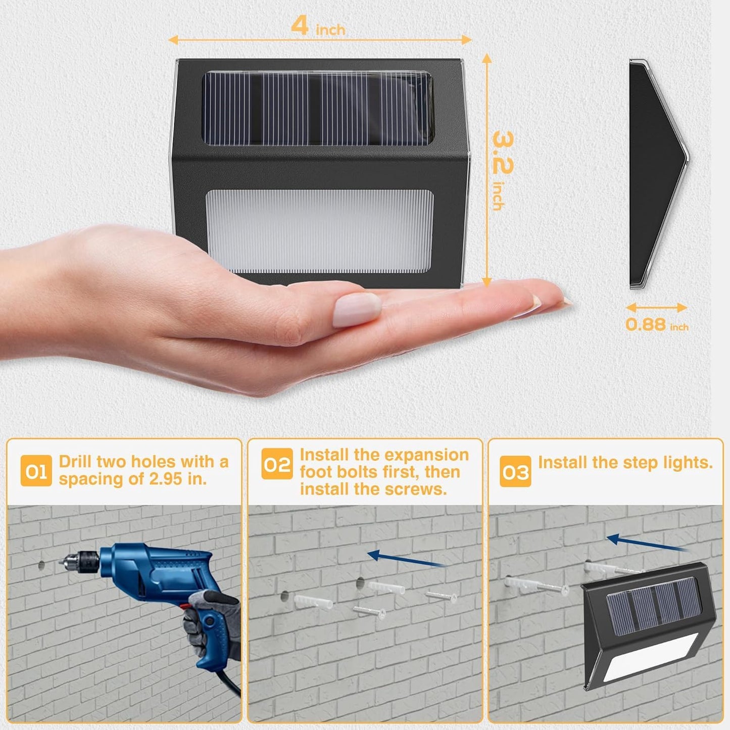 lightwiwu Solar Lights Outdoor Waterproof, 12 Pack Solar Fence Lights Auto On/Off, Bright LED Outdoor Lighting for Fence, Patio, Deck, Garden, Pathway, Cold White Light with Black Shell